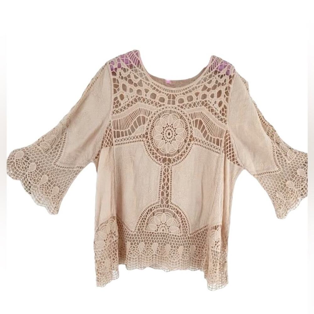 NATURAL UNIQUE CROCHET DESIGN TUNIC size Large - Picture 11 of 12